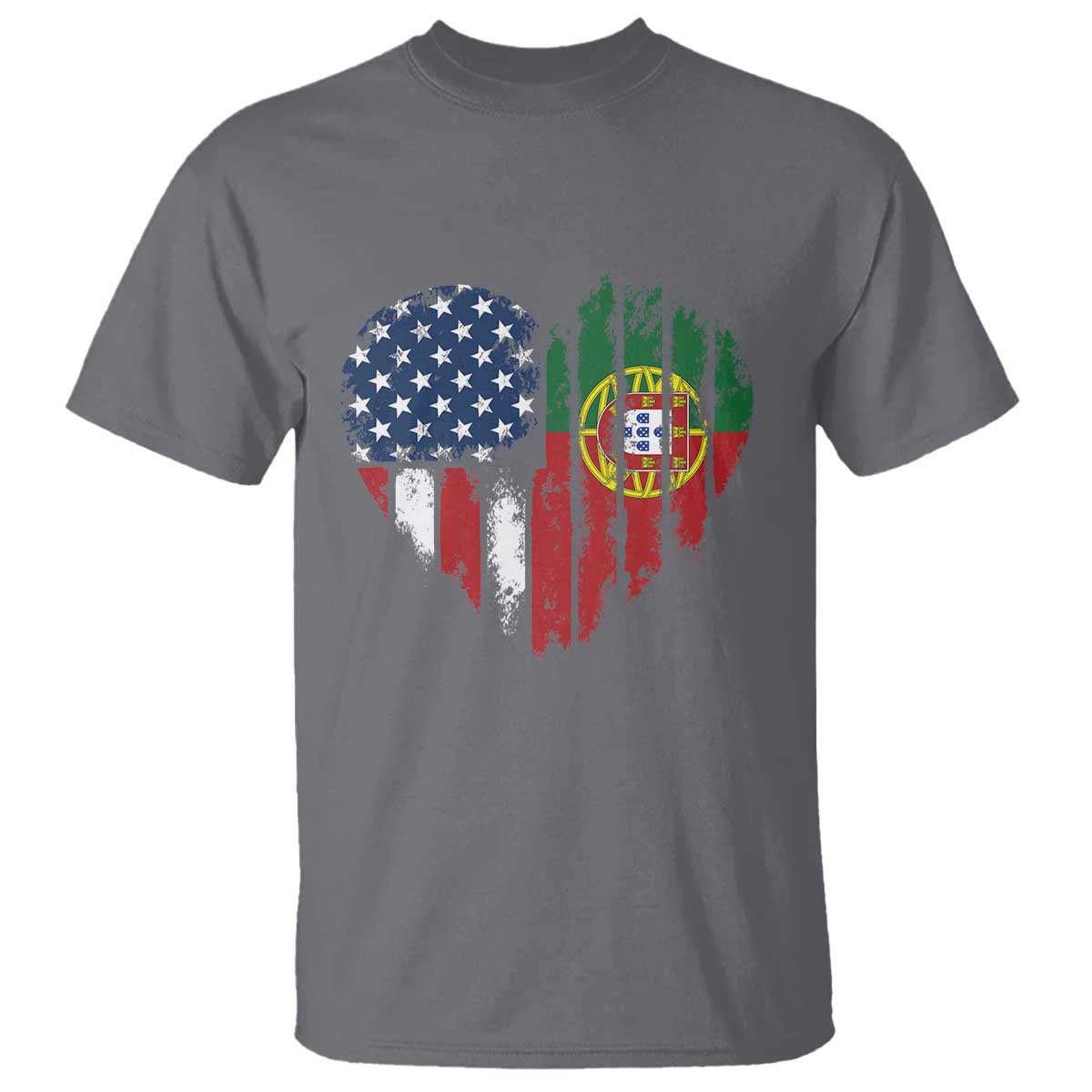 Half Portuguese American Flag T Shirt Portugal Roots USA Flag Immigrant Gifts TS10 Charcoal Print Your Wear