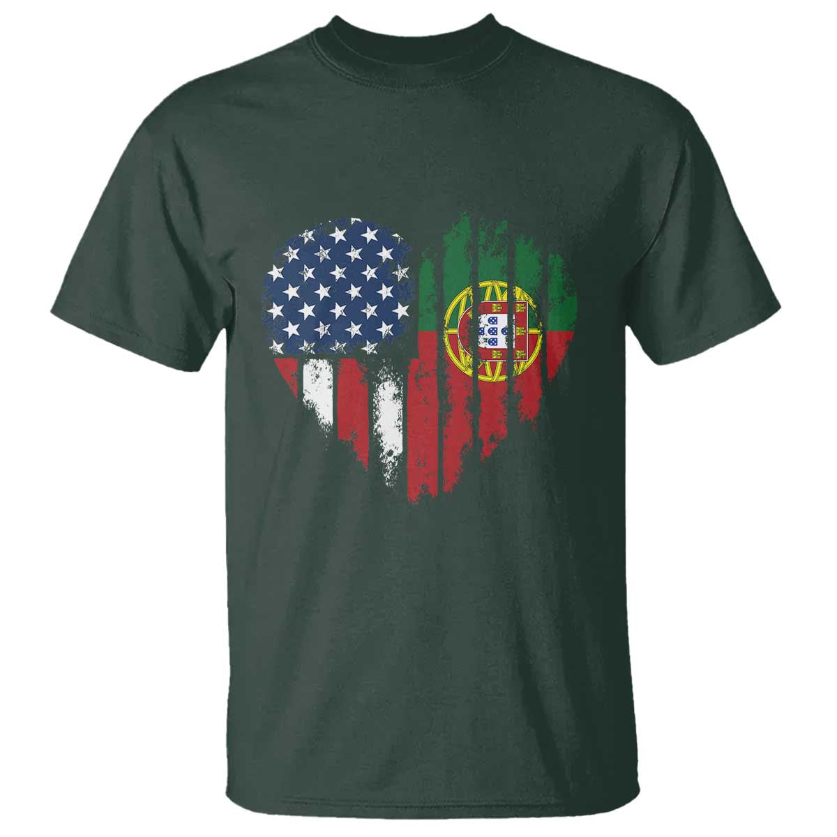 Half Portuguese American Flag T Shirt Portugal Roots USA Flag Immigrant Gifts TS10 Dark Forest Green Print Your Wear
