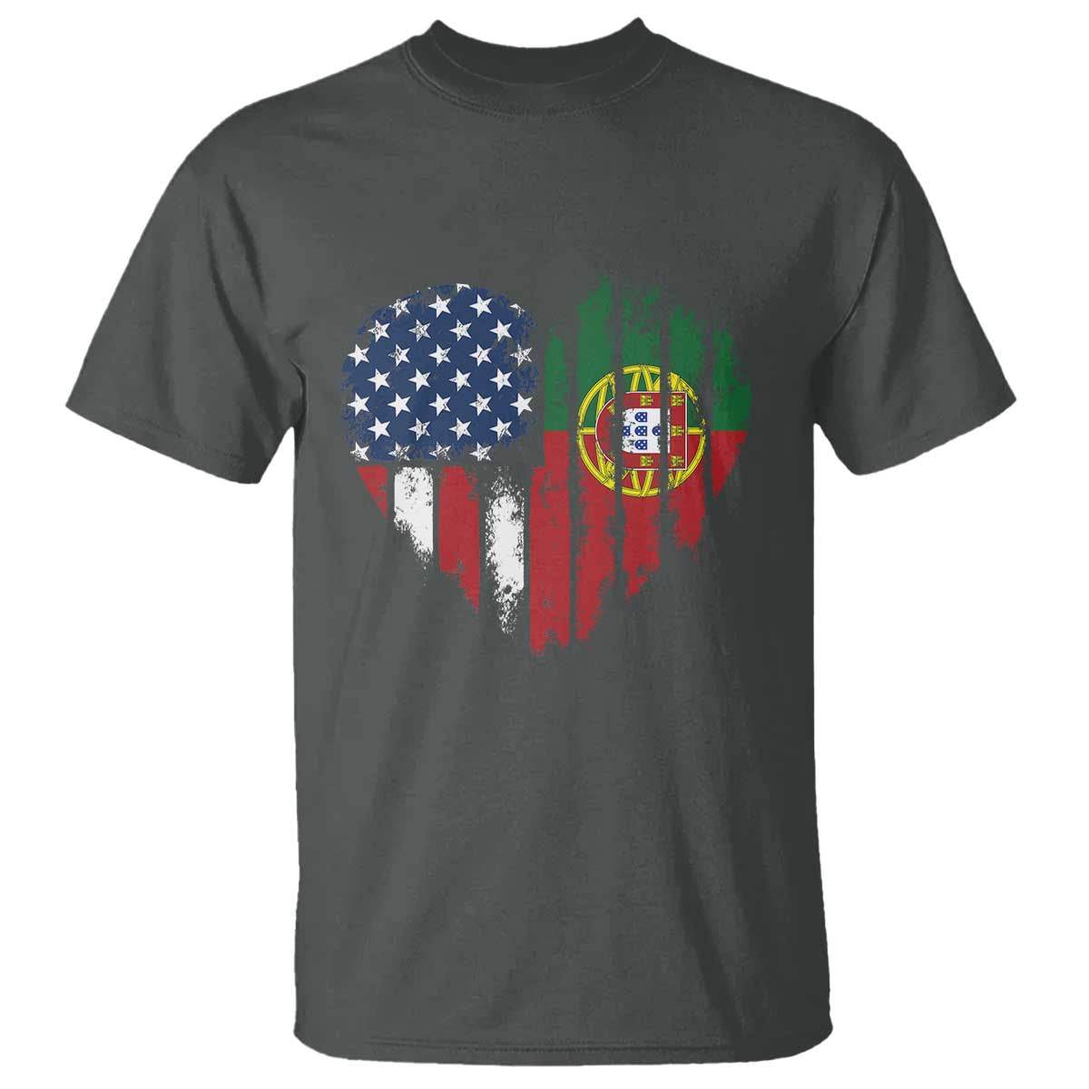 Half Portuguese American Flag T Shirt Portugal Roots USA Flag Immigrant Gifts TS10 Dark Heather Print Your Wear