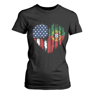 Half Portuguese American Flag T Shirt For Women Portugal Roots USA Flag Immigrant Gifts TS10 Black Print Your Wear