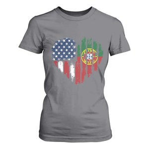 Half Portuguese American Flag T Shirt For Women Portugal Roots USA Flag Immigrant Gifts TS10 Charcoal Print Your Wear