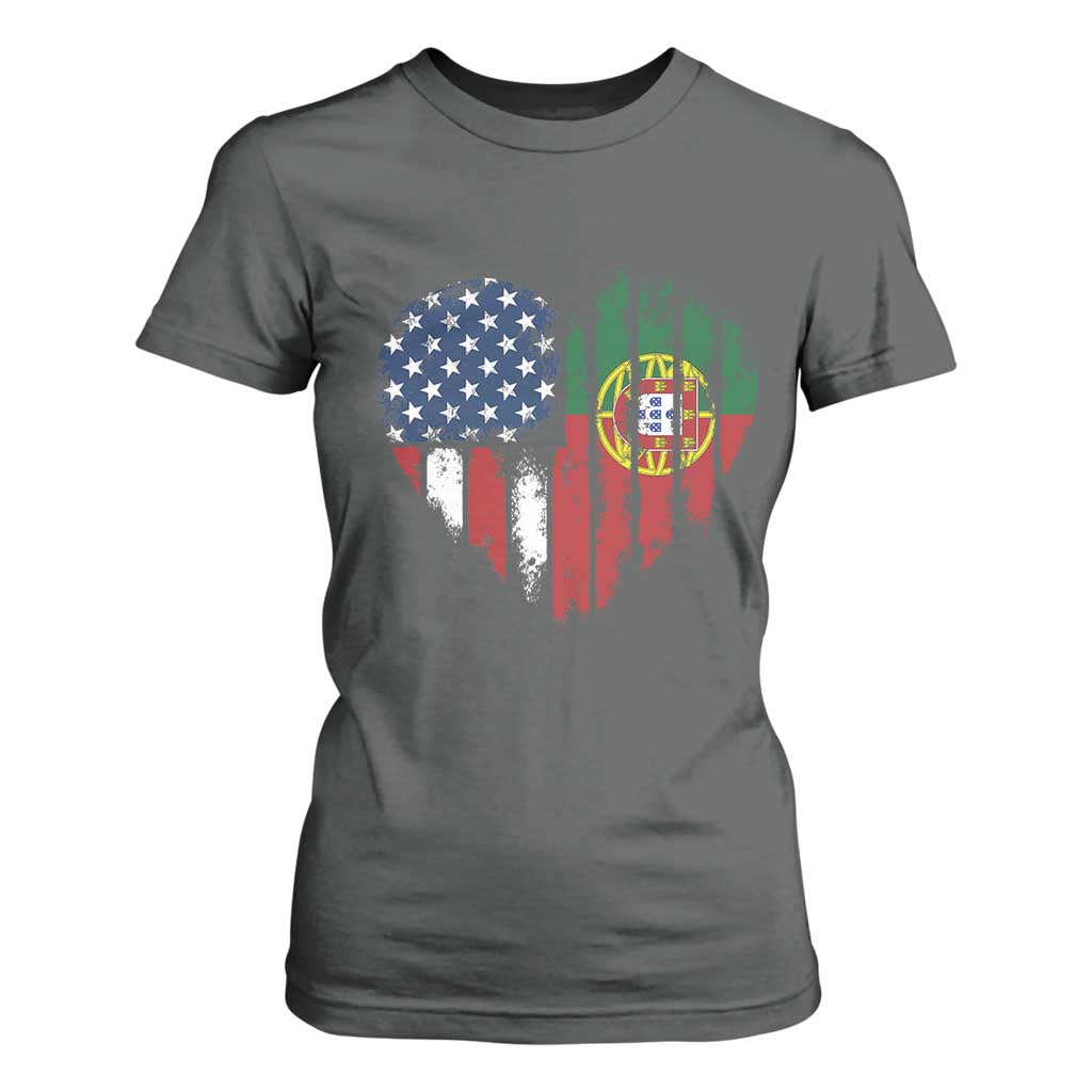 Half Portuguese American Flag T Shirt For Women Portugal Roots USA Flag Immigrant Gifts TS10 Dark Heather Print Your Wear