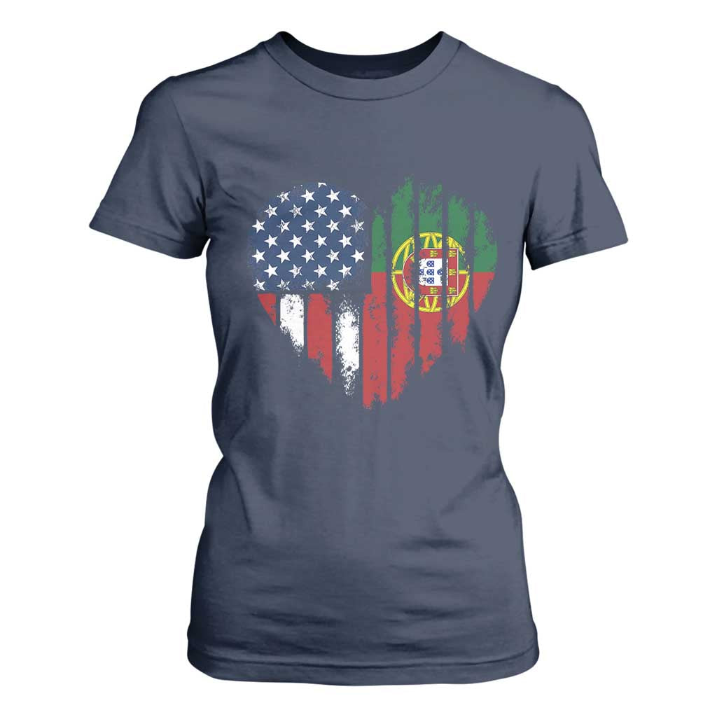 Half Portuguese American Flag T Shirt For Women Portugal Roots USA Flag Immigrant Gifts TS10 Navy Print Your Wear