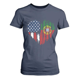 Half Portuguese American Flag T Shirt For Women Portugal Roots USA Flag Immigrant Gifts TS10 Navy Print Your Wear