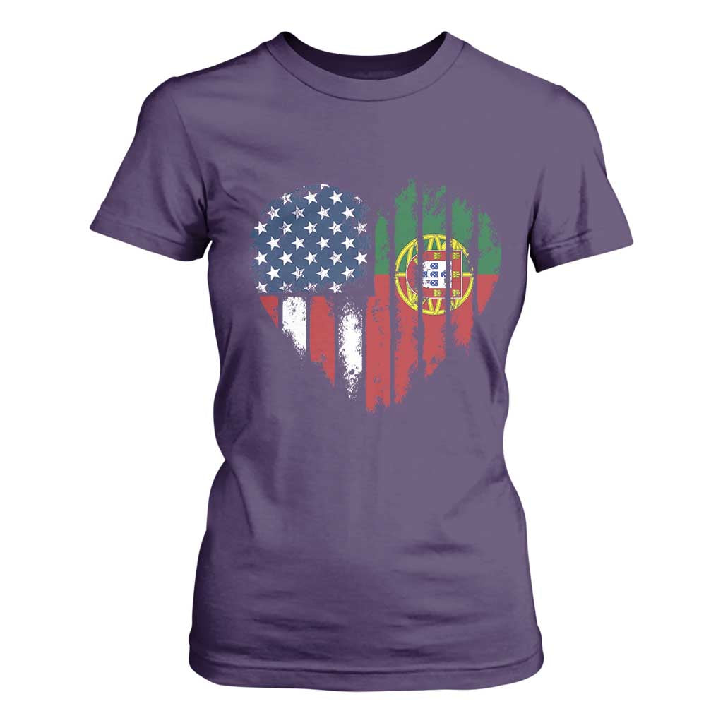 Half Portuguese American Flag T Shirt For Women Portugal Roots USA Flag Immigrant Gifts TS10 Purple Print Your Wear