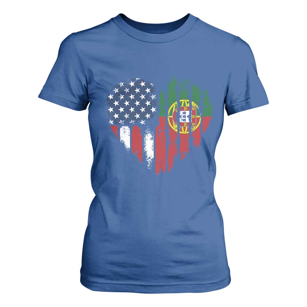 Half Portuguese American Flag T Shirt For Women Portugal Roots USA Flag Immigrant Gifts TS10 Royal Blue Print Your Wear