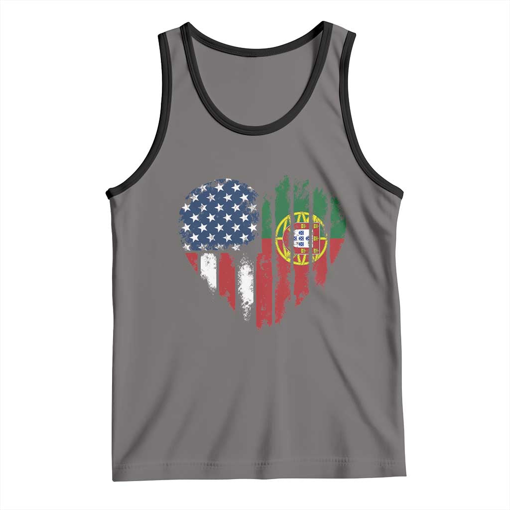Half Portuguese American Flag Tank Top Portugal Roots USA Flag Immigrant Gifts TS10 Deep Heather Black Print Your Wear
