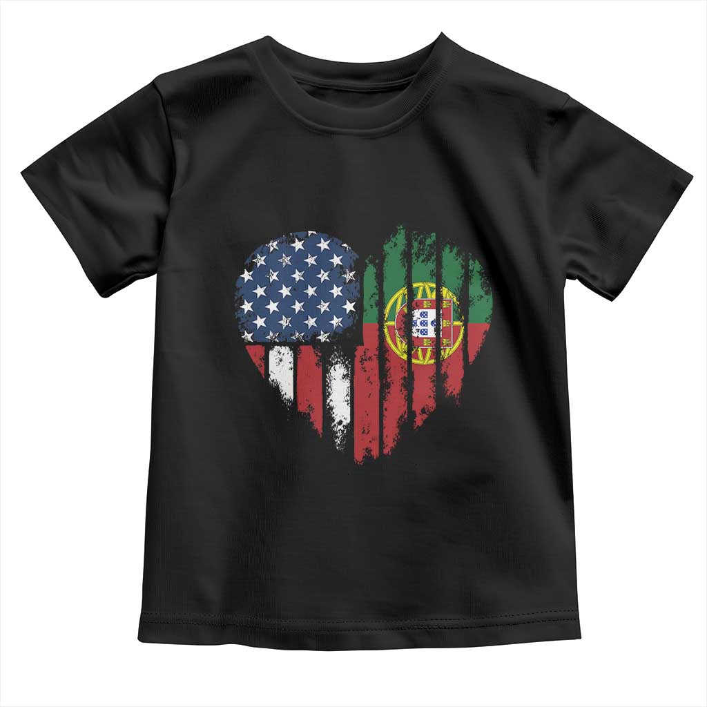Half Portuguese American Flag Toddler T Shirt Portugal Roots USA Flag Immigrant Gifts TS10 Black Print Your Wear
