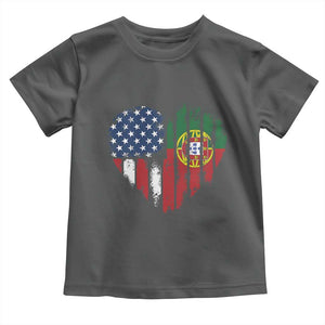 Half Portuguese American Flag Toddler T Shirt Portugal Roots USA Flag Immigrant Gifts TS10 Dark Heather Print Your Wear