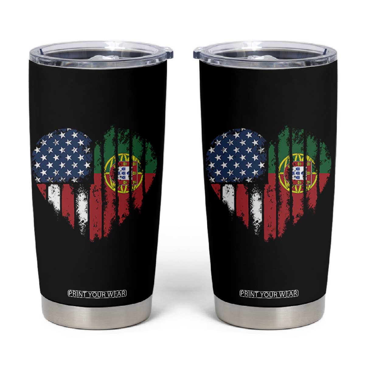 Half Portuguese American Flag Tumbler Cup Portugal Roots USA Flag Immigrant Gifts TS10 Black Print Your Wear