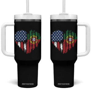 Half Portuguese American Flag Tumbler With Handle Portugal Roots USA Flag Immigrant Gifts TS10 One Size: 40 oz Black Print Your Wear