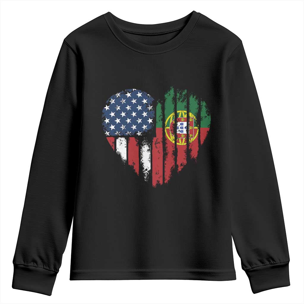 Half Portuguese American Flag Youth Sweatshirt Portugal Roots USA Flag Immigrant Gifts TS10 Black Print Your Wear
