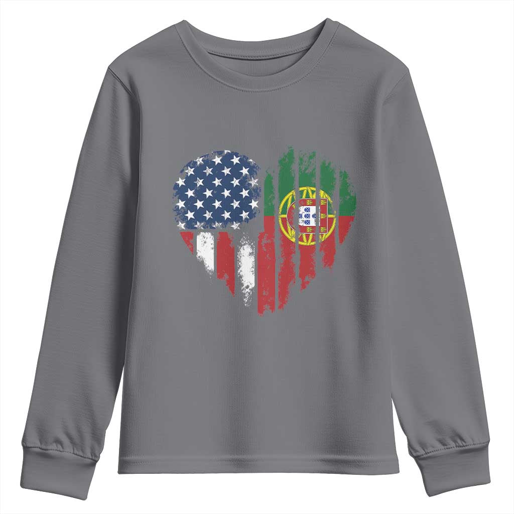 Half Portuguese American Flag Youth Sweatshirt Portugal Roots USA Flag Immigrant Gifts TS10 Charcoal Print Your Wear
