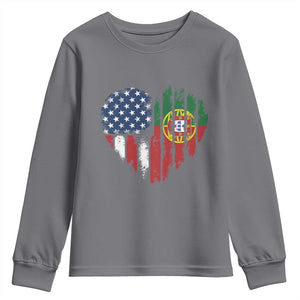 Half Portuguese American Flag Youth Sweatshirt Portugal Roots USA Flag Immigrant Gifts TS10 Charcoal Print Your Wear