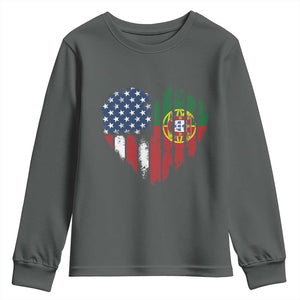 Half Portuguese American Flag Youth Sweatshirt Portugal Roots USA Flag Immigrant Gifts TS10 Dark Heather Print Your Wear