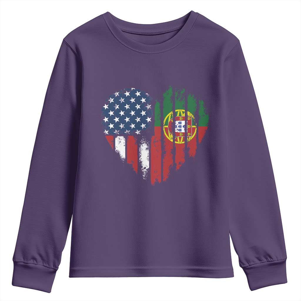 Half Portuguese American Flag Youth Sweatshirt Portugal Roots USA Flag Immigrant Gifts TS10 Purple Print Your Wear