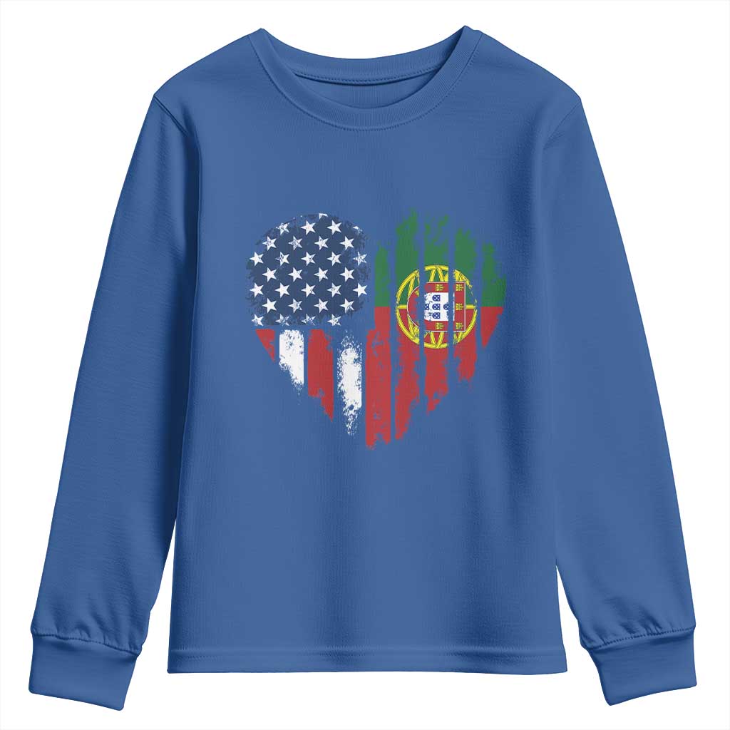 Half Portuguese American Flag Youth Sweatshirt Portugal Roots USA Flag Immigrant Gifts TS10 Royal Blue Print Your Wear