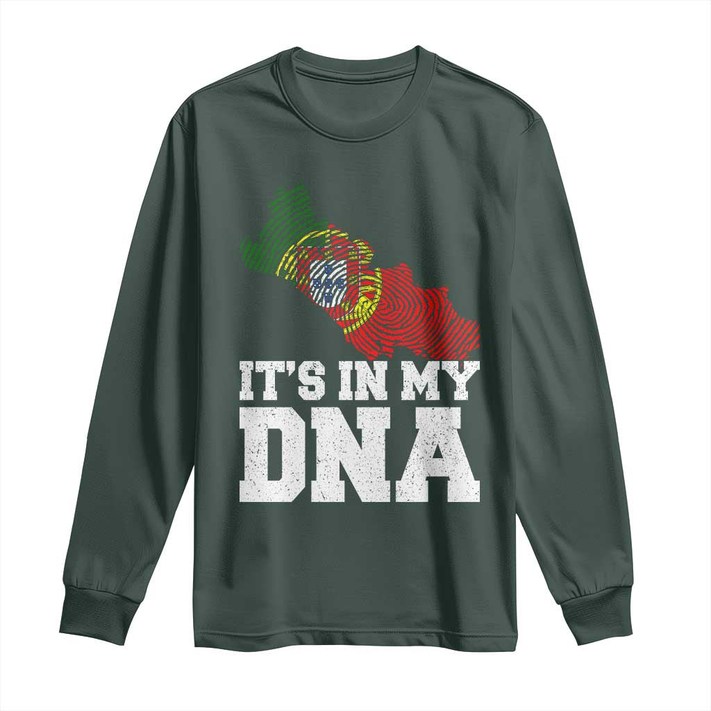 Its in My DNA Portugal Long Sleeve Shirt Portuguese Flag Portugal Boy Girl Gift TS10 Dark Forest Green Print Your Wear