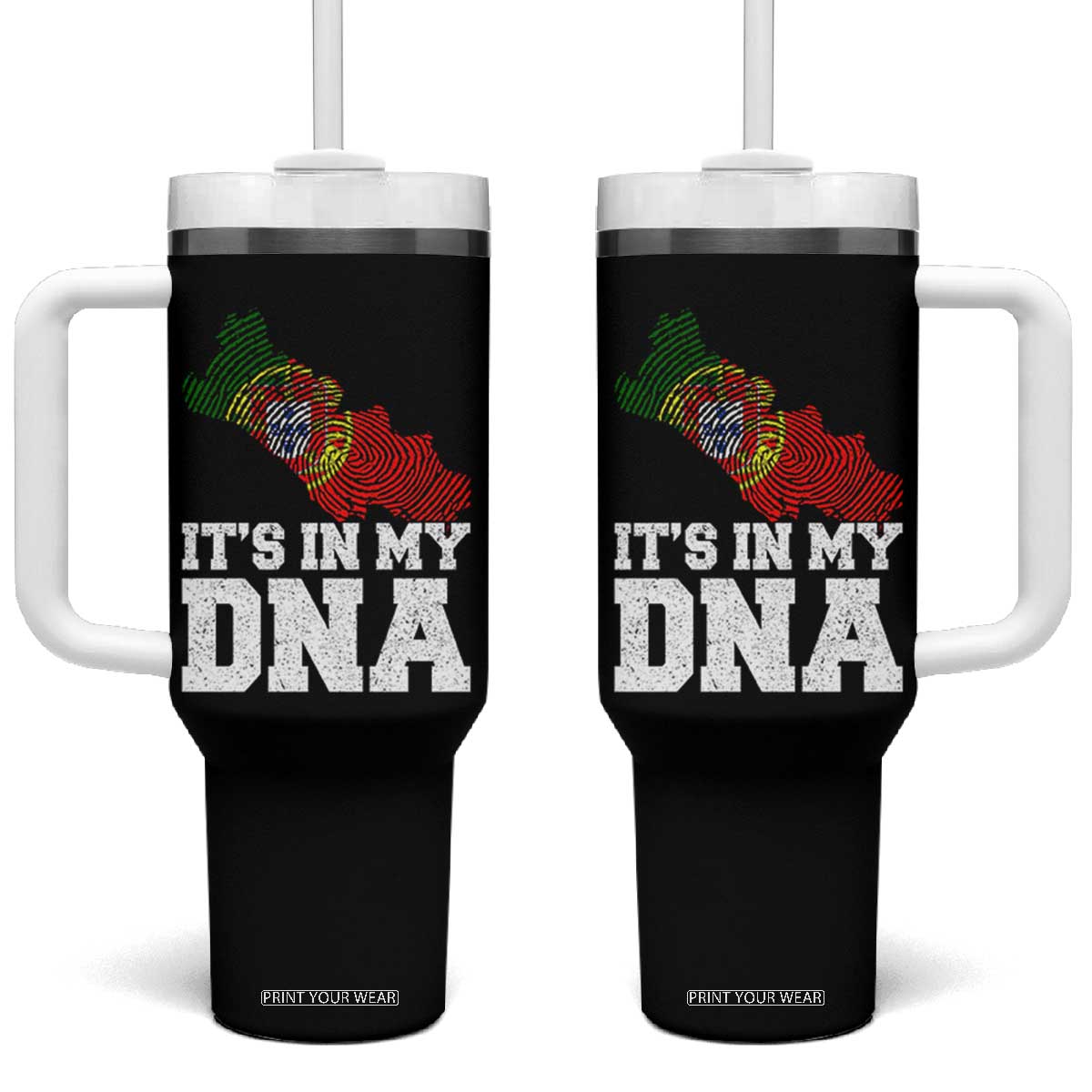 Its in My DNA Portugal Tumbler With Handle Portuguese Flag Portugal Boy Girl Gift TS10 One Size: 40 oz Black Print Your Wear