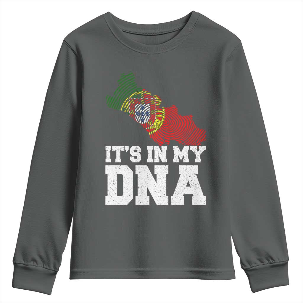 Its in My DNA Portugal Youth Sweatshirt Portuguese Flag Portugal Boy Girl Gift TS10 Dark Heather Print Your Wear