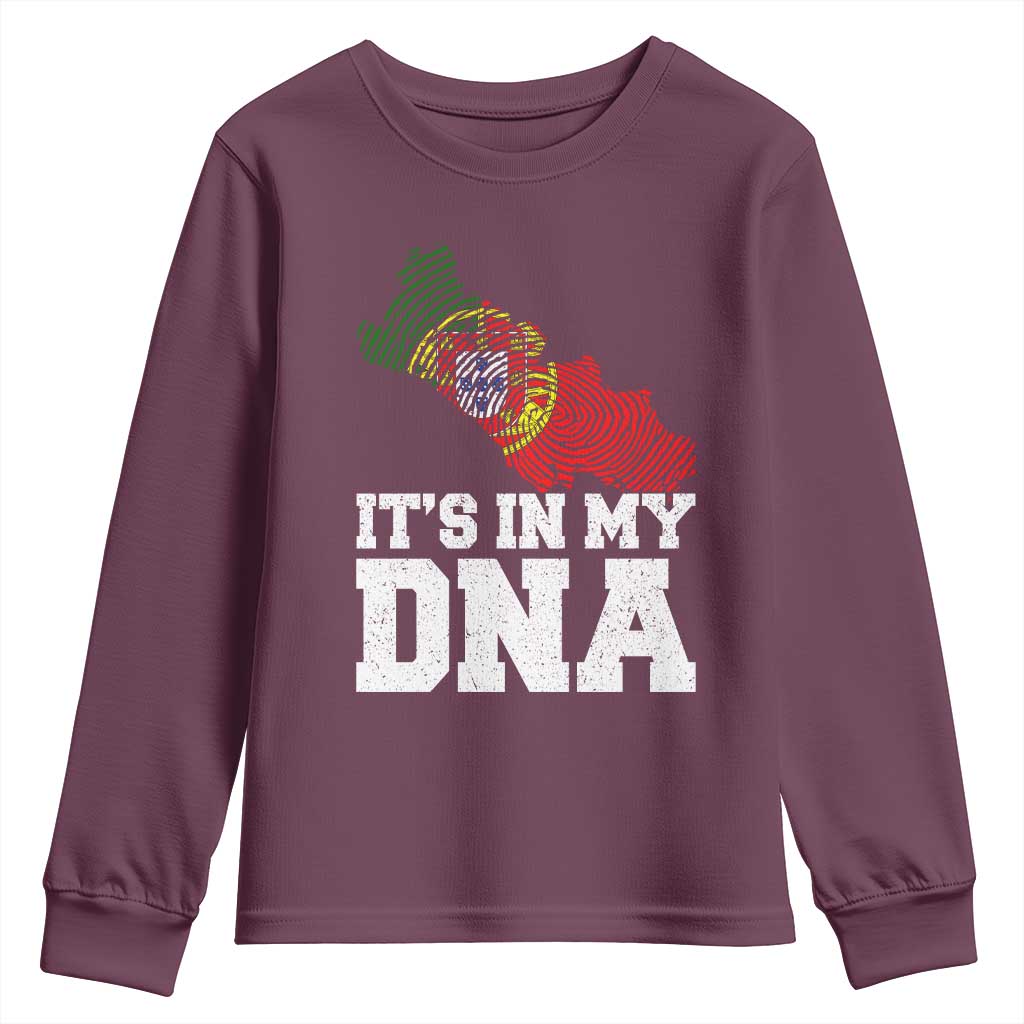 Its in My DNA Portugal Youth Sweatshirt Portuguese Flag Portugal Boy Girl Gift TS10 Maroon Print Your Wear