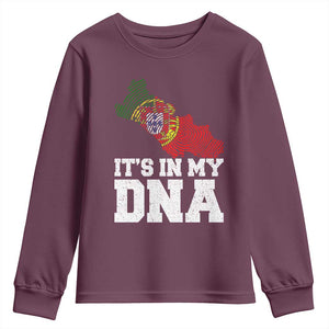Its in My DNA Portugal Youth Sweatshirt Portuguese Flag Portugal Boy Girl Gift TS10 Maroon Print Your Wear