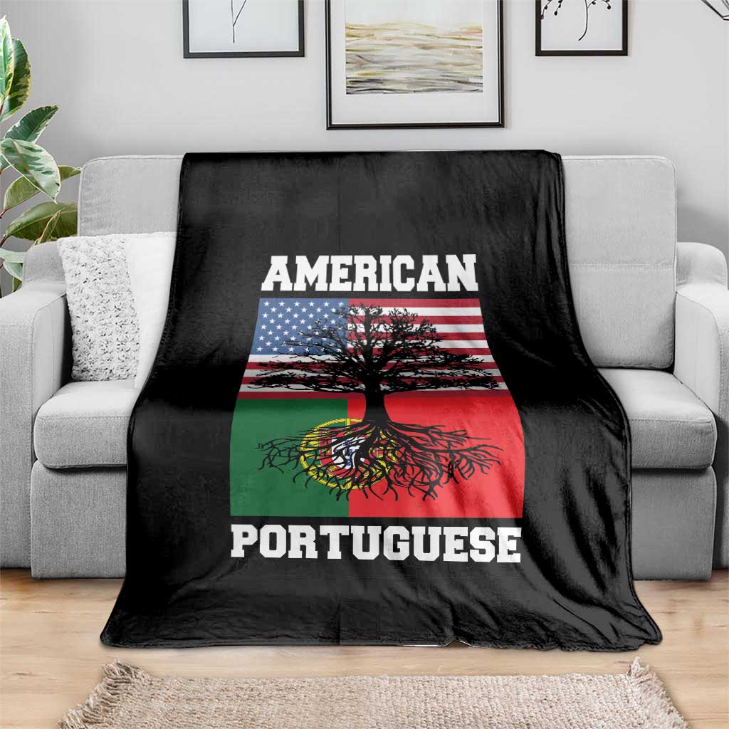 American Grown Portuguese Roots Throw Blanket Distressed Tree Portugal USA Flag TS10 Print Your Wear