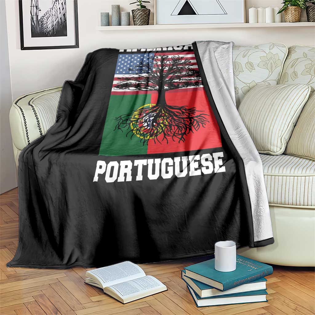 American Grown Portuguese Roots Throw Blanket Distressed Tree Portugal USA Flag TS10 Print Your Wear