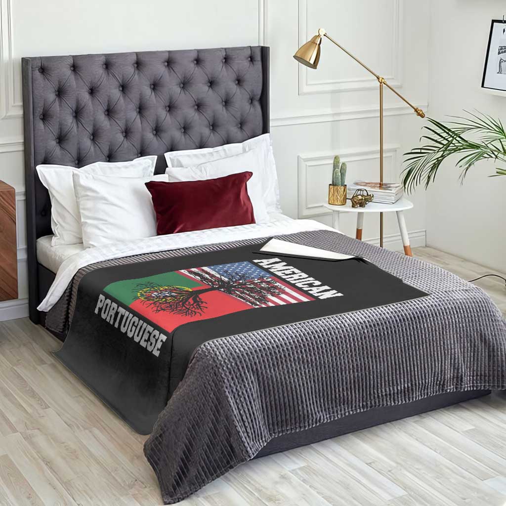 American Grown Portuguese Roots Throw Blanket Distressed Tree Portugal USA Flag TS10 Print Your Wear
