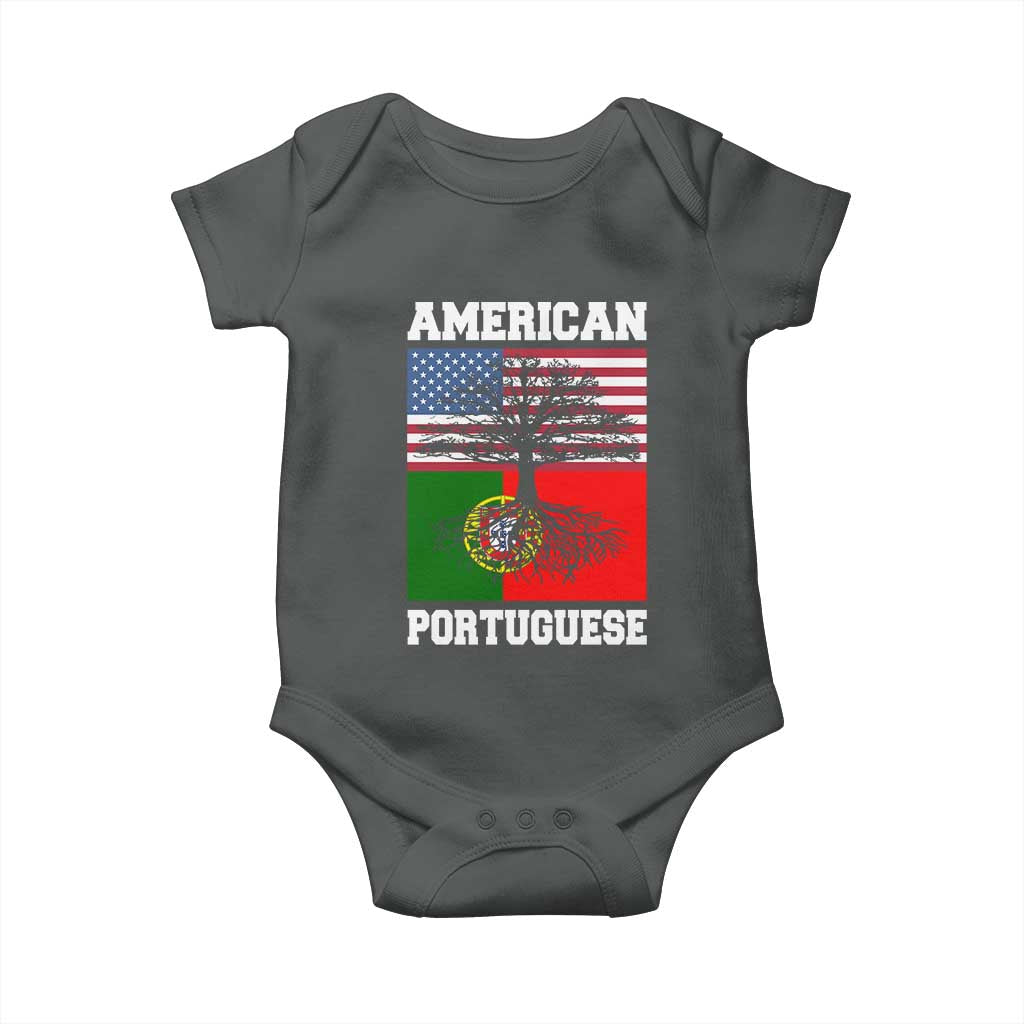 American Grown Portuguese Roots Baby Onesie Distressed Tree Portugal USA Flag TS10 Dark Heather Print Your Wear