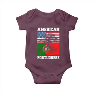 American Grown Portuguese Roots Baby Onesie Distressed Tree Portugal USA Flag TS10 Maroon Print Your Wear