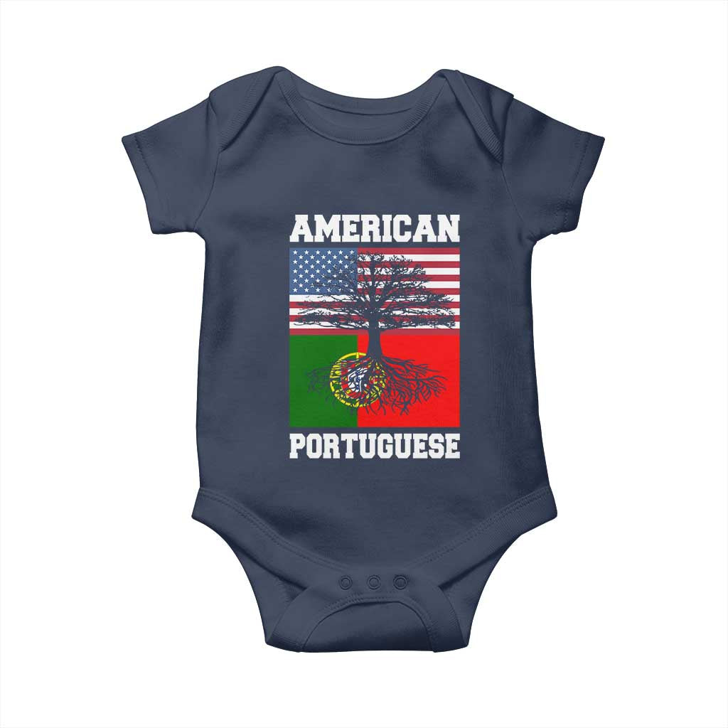 American Grown Portuguese Roots Baby Onesie Distressed Tree Portugal USA Flag TS10 Navy Print Your Wear