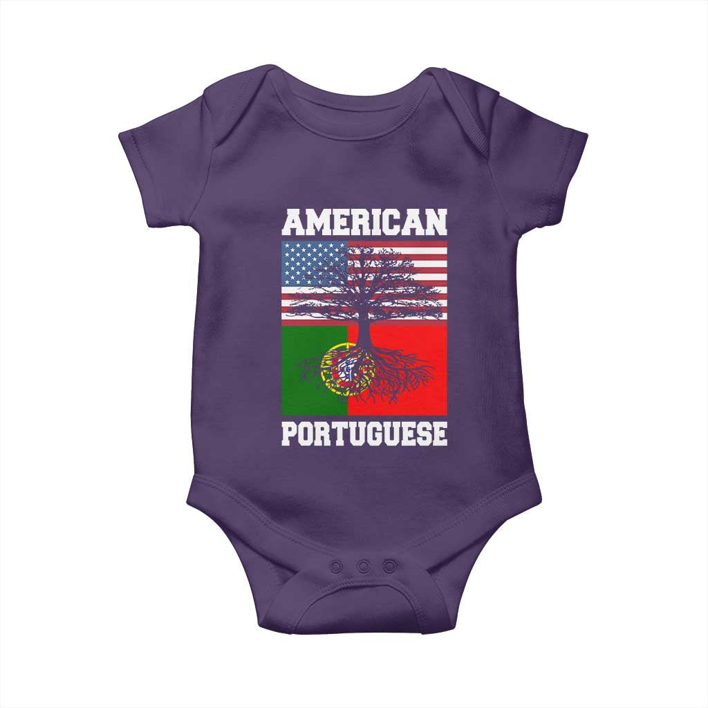 American Grown Portuguese Roots Baby Onesie Distressed Tree Portugal USA Flag TS10 Purple Print Your Wear