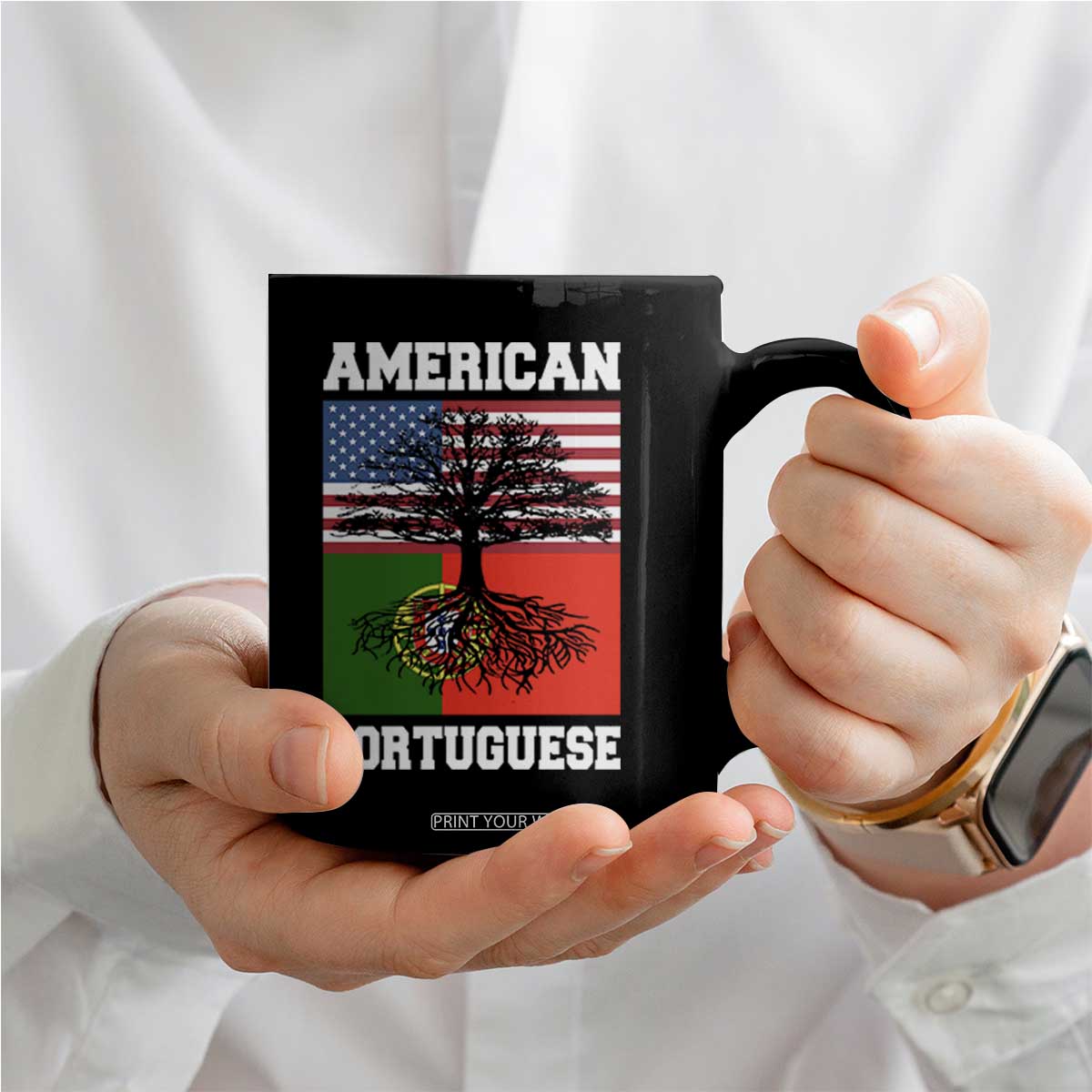American Grown Portuguese Roots Coffee Mug Distressed Tree Portugal USA Flag TS10 Print Your Wear