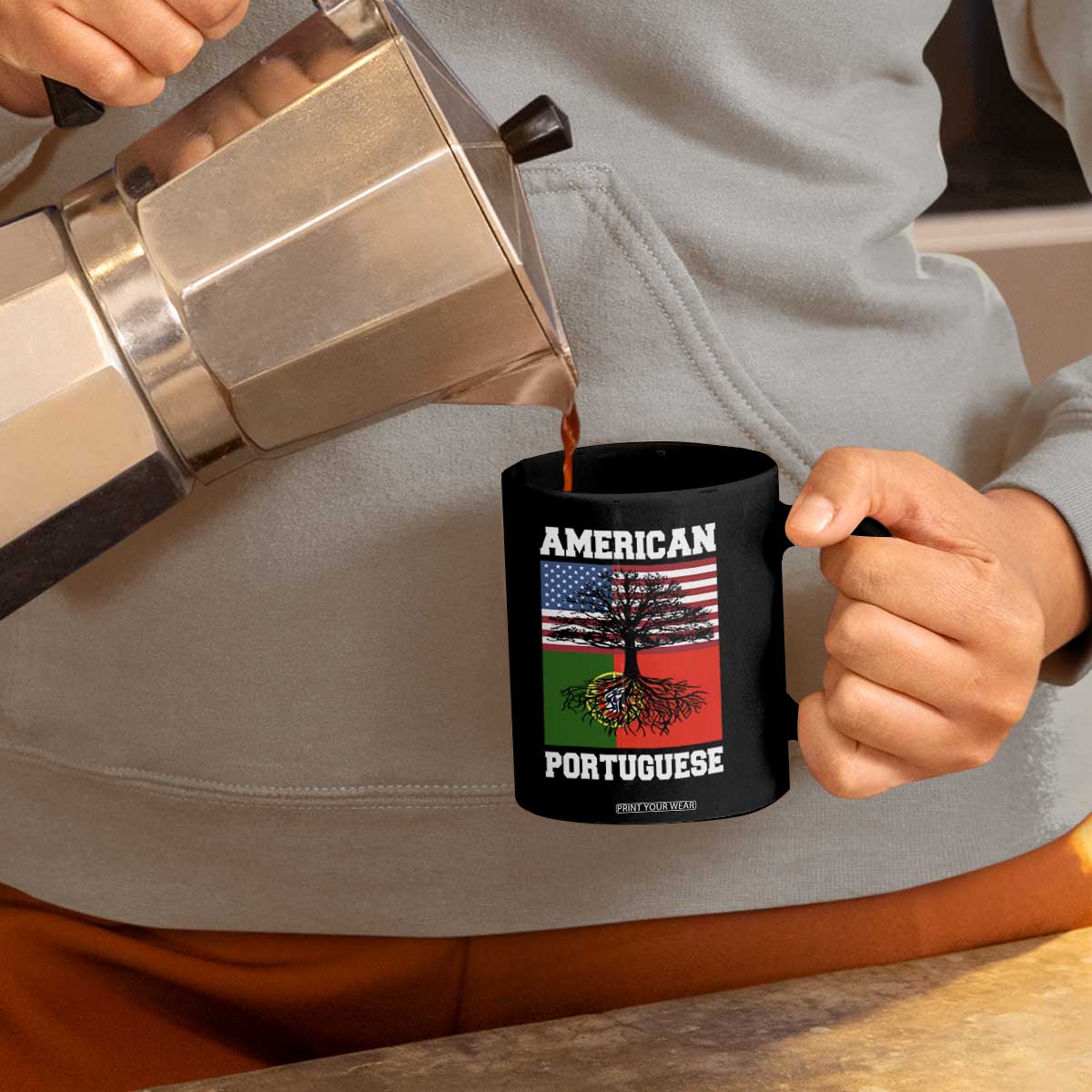 American Grown Portuguese Roots Coffee Mug Distressed Tree Portugal USA Flag TS10 Print Your Wear