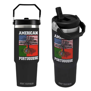 American Grown Portuguese Roots Flip Straw Tumbler Distressed Tree Portugal USA Flag TS10 One Size: 30 oz Black Print Your Wear