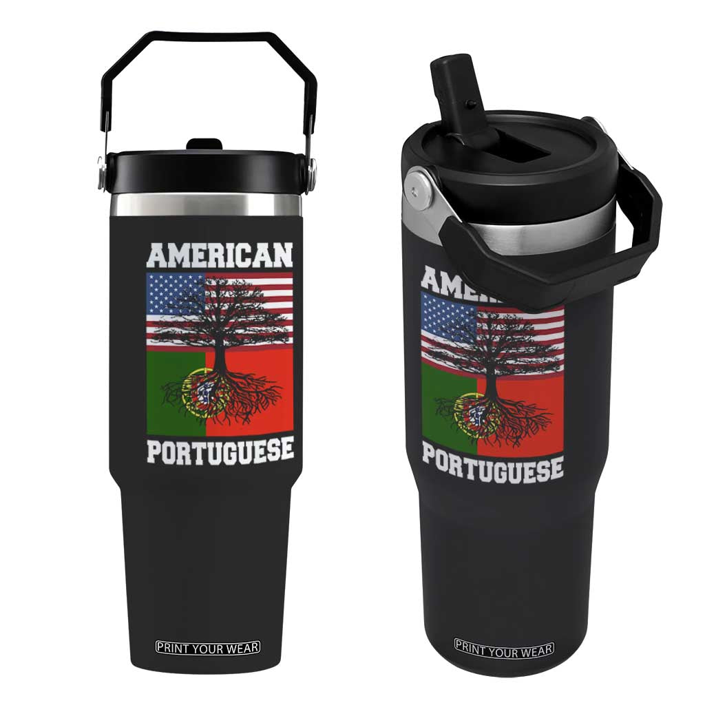 American Grown Portuguese Roots Flip Straw Tumbler Distressed Tree Portugal USA Flag TS10 One Size: 30 oz Black Print Your Wear