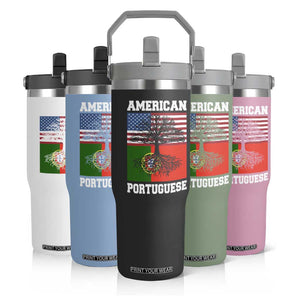 American Grown Portuguese Roots Flip Straw Tumbler Distressed Tree Portugal USA Flag TS10 Print Your Wear