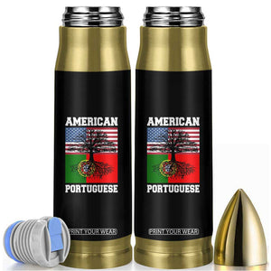 American Grown Portuguese Roots Bullet Tumbler Distressed Tree Portugal USA Flag TS10 Black Print Your Wear