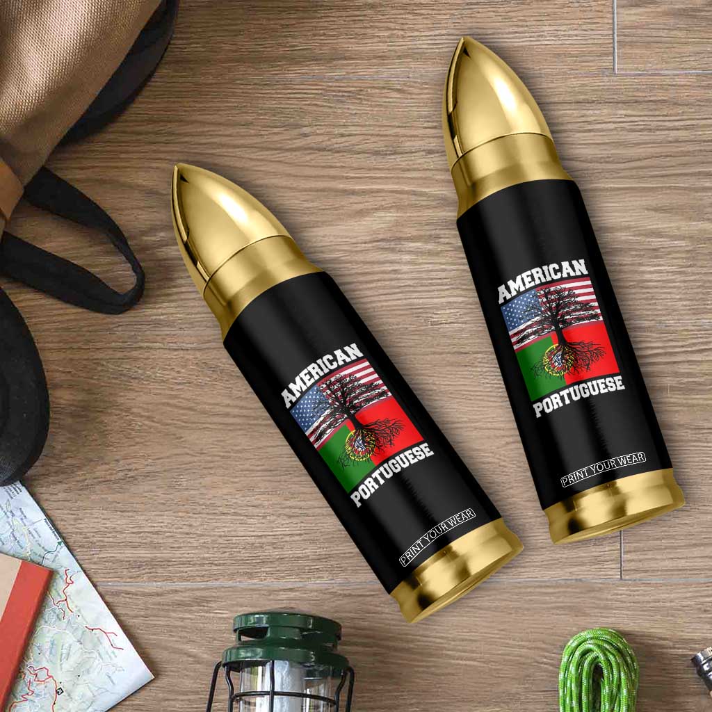 American Grown Portuguese Roots Bullet Tumbler Distressed Tree Portugal USA Flag TS10 Print Your Wear