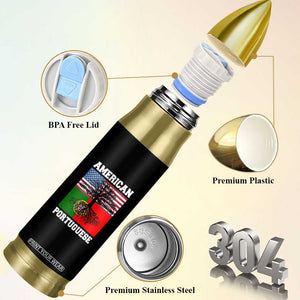 American Grown Portuguese Roots Bullet Tumbler Distressed Tree Portugal USA Flag TS10 Print Your Wear