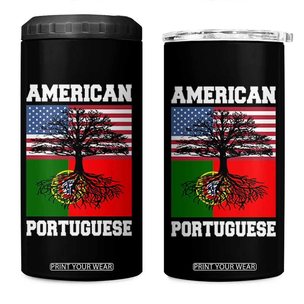 American Grown Portuguese Roots 4 in 1 Can Cooler Tumbler Distressed Tree Portugal USA Flag TS10 One Size: 16 oz Black Print Your Wear