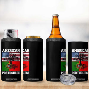 American Grown Portuguese Roots 4 in 1 Can Cooler Tumbler Distressed Tree Portugal USA Flag TS10 Print Your Wear