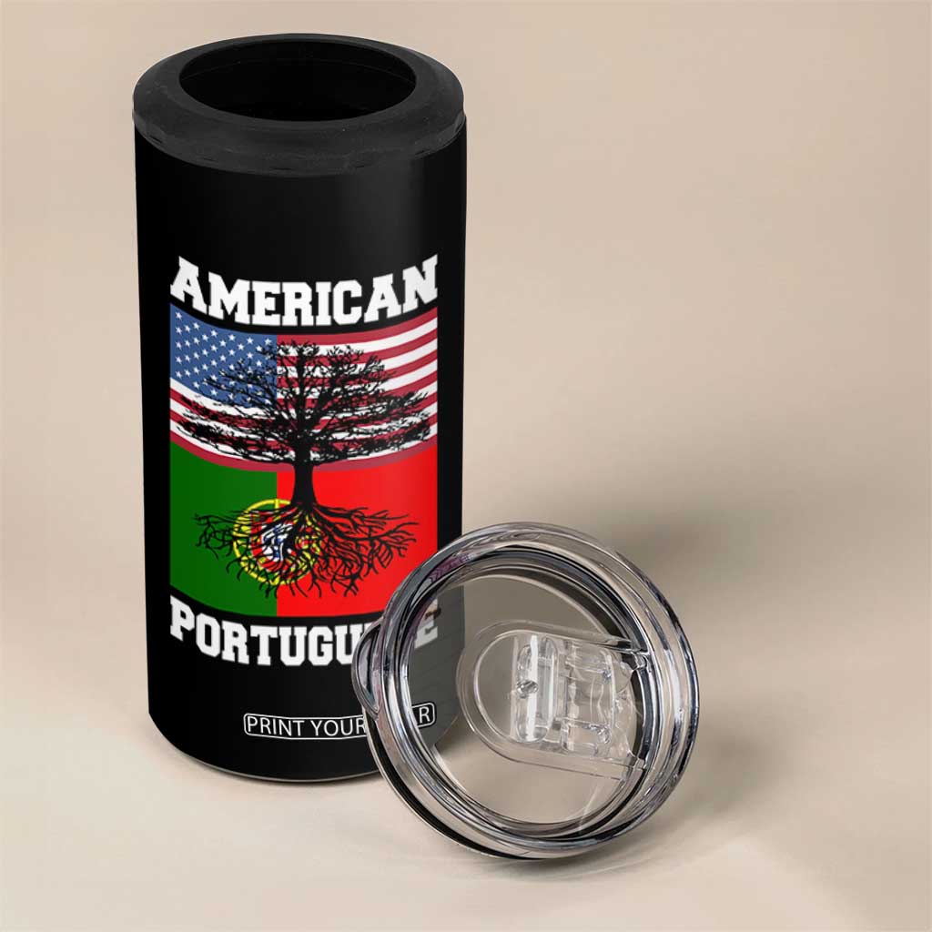 American Grown Portuguese Roots 4 in 1 Can Cooler Tumbler Distressed Tree Portugal USA Flag TS10 Print Your Wear