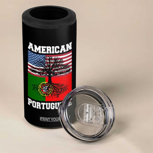 American Grown Portuguese Roots 4 in 1 Can Cooler Tumbler Distressed Tree Portugal USA Flag TS10 Print Your Wear