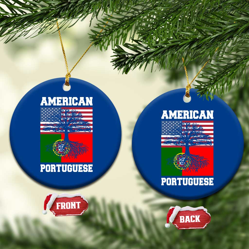 American Grown Portuguese Roots Ceramic Ornament Distressed Tree Portugal USA Flag TS10 1pc Blue Print Your Wear