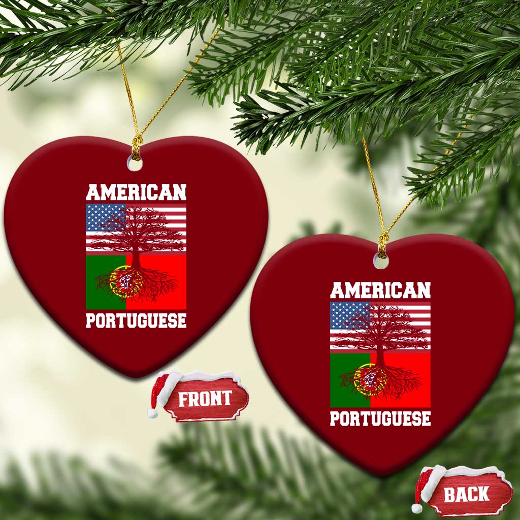 American Grown Portuguese Roots Ceramic Ornament Distressed Tree Portugal USA Flag TS10 Print Your Wear