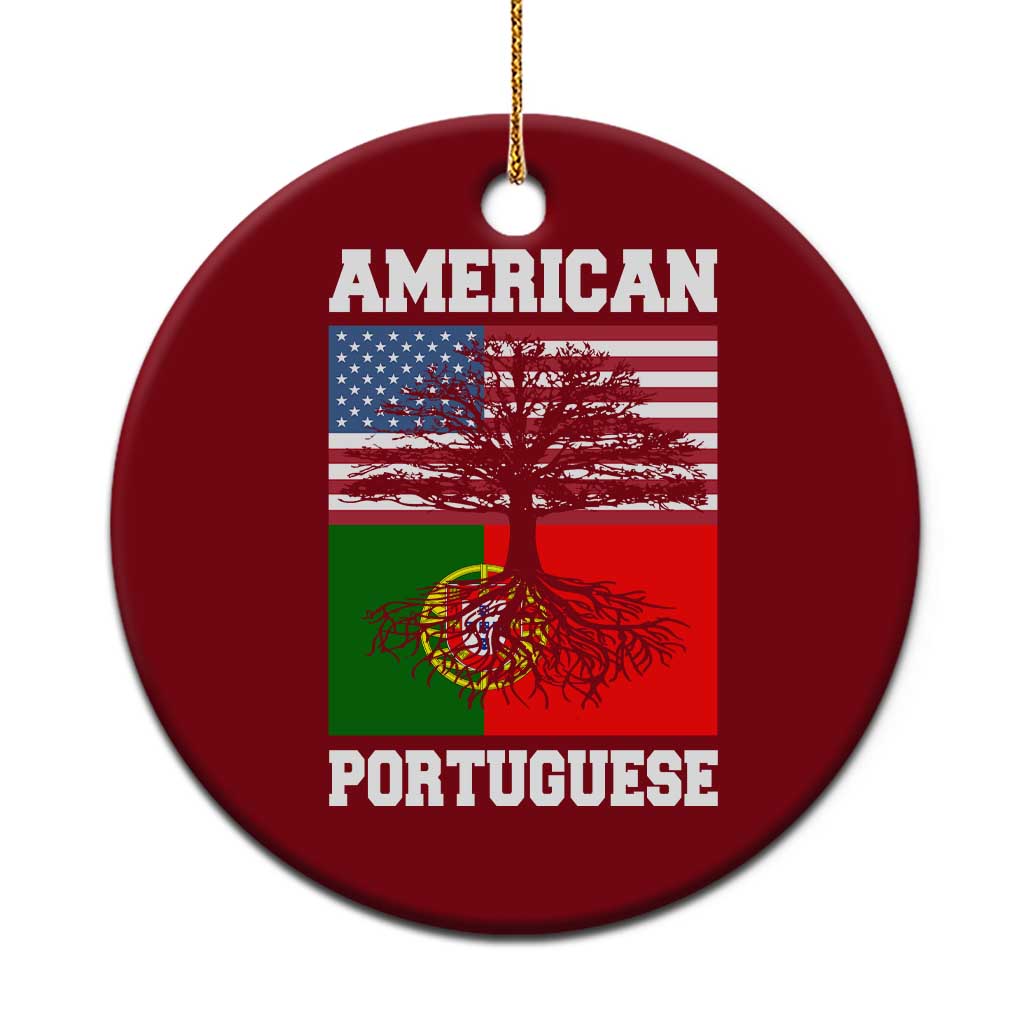 American Grown Portuguese Roots Ceramic Ornament Distressed Tree Portugal USA Flag TS10 1pc Red Print Your Wear