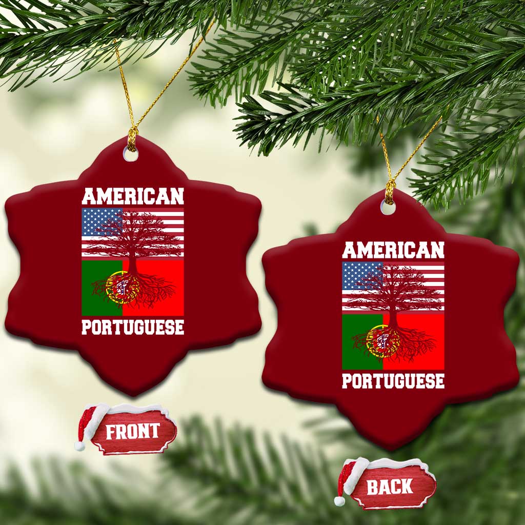 American Grown Portuguese Roots Ceramic Ornament Distressed Tree Portugal USA Flag TS10 Print Your Wear