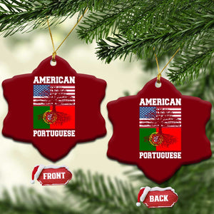 American Grown Portuguese Roots Ceramic Ornament Distressed Tree Portugal USA Flag TS10 Print Your Wear